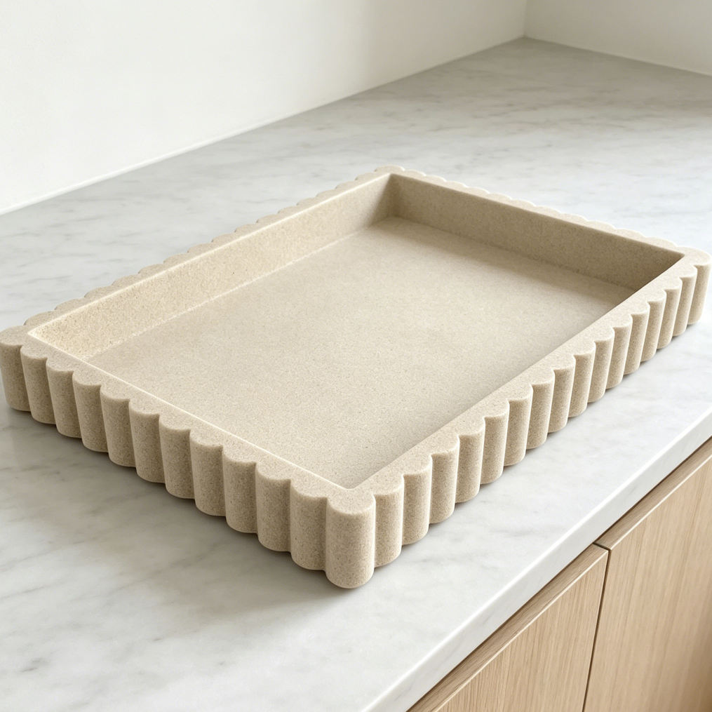 14" Beige Resin Scalloped Coffee Table Tray